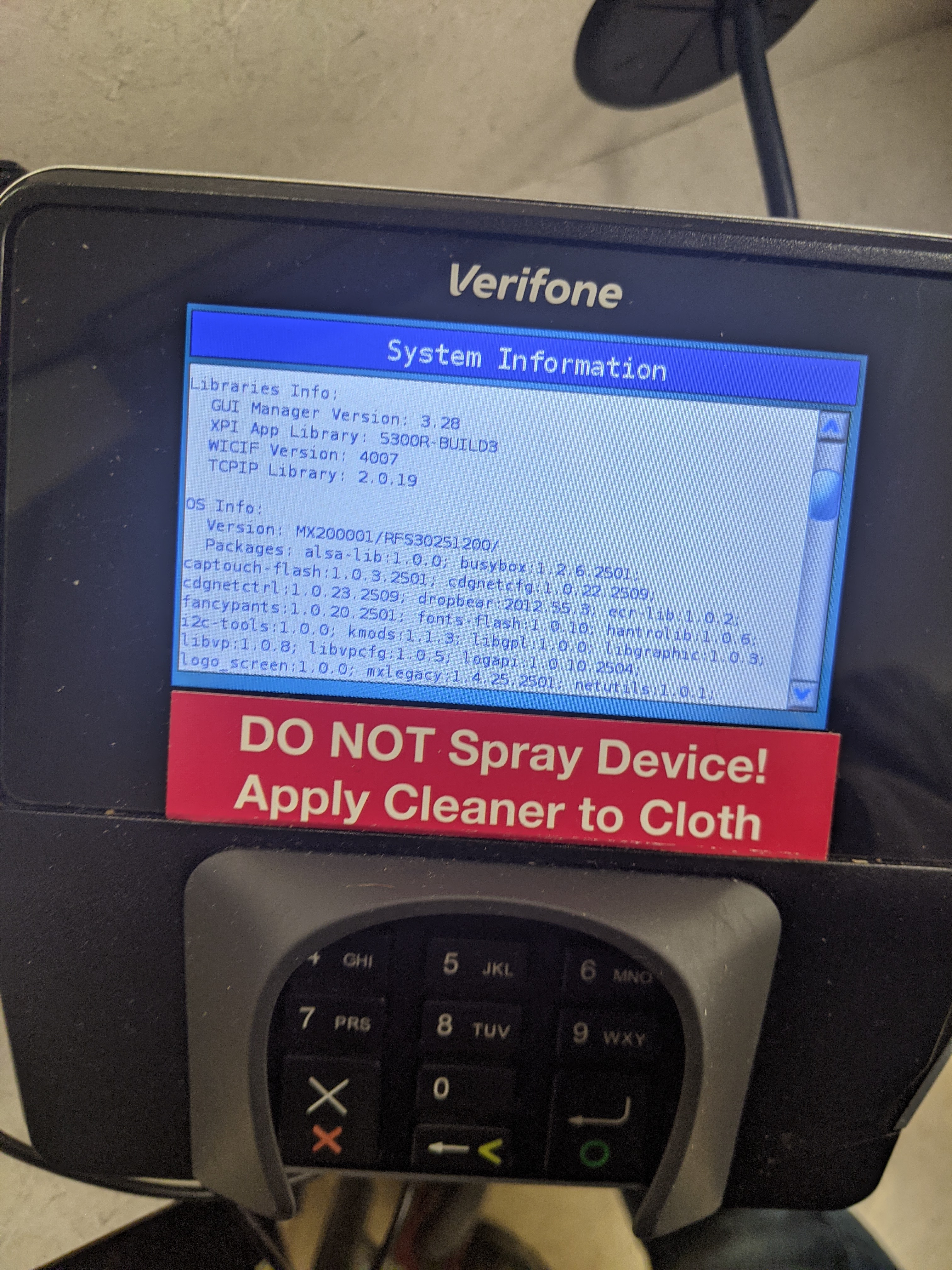 crashed verifone credit card terminal